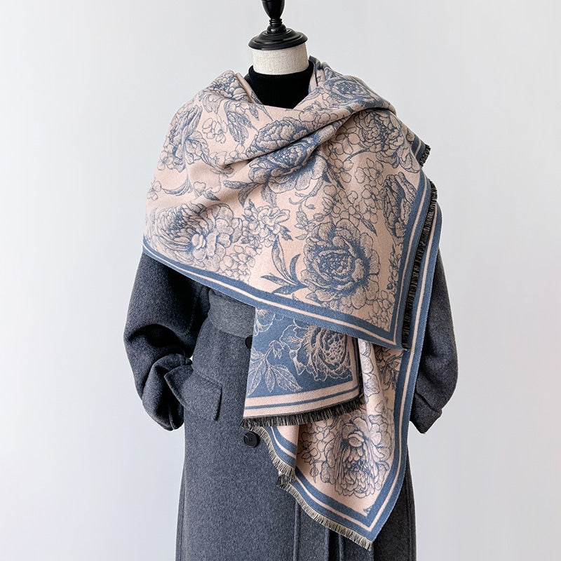 Yasmin Winter Scarf Shawl in Blue