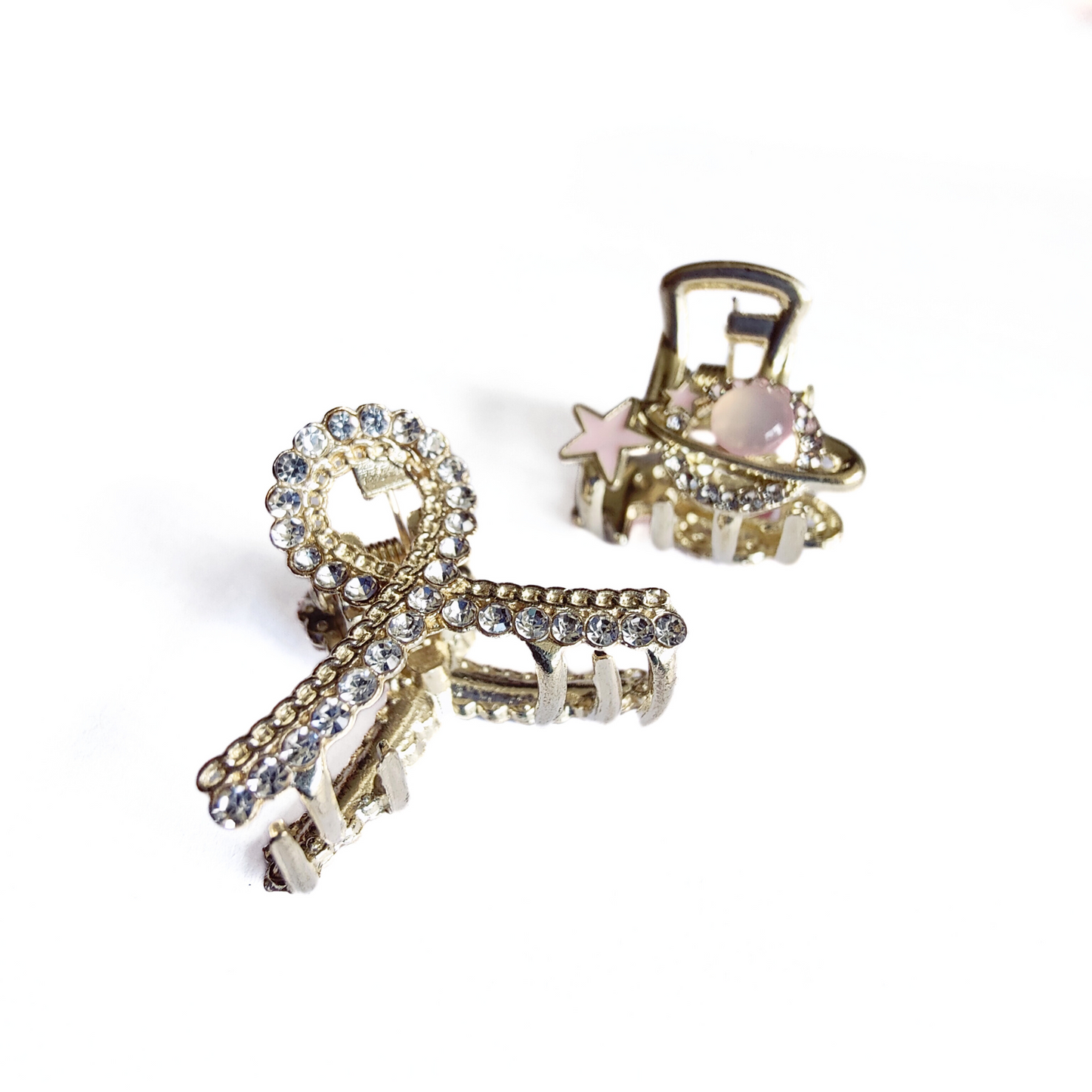 Set of 2 Space Pearl and Diamante Mini Hair Claws