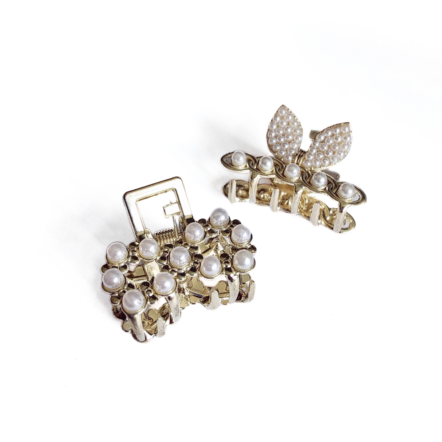 Set of 2 Bow and Dragonfly Pearl Mini Hair Claws