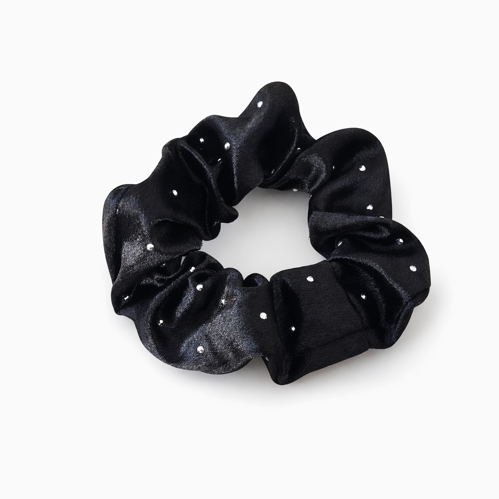 Satin Rhinestone Scrunchie in Midnight Ribbon