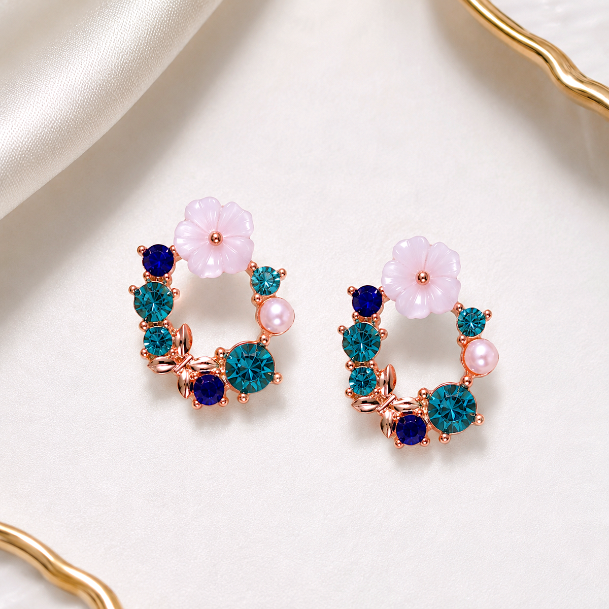 The Riviera Bloom Studs in Azure