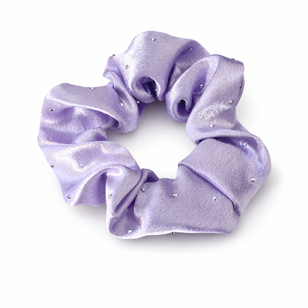 Satin Rhinestone Scrunchie in Lilac Sugar
