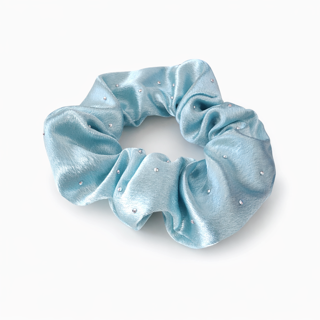 Satin Rhinestone Scrunchie in Frosted Sky