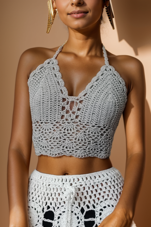 Arielle Grey Crochet Top