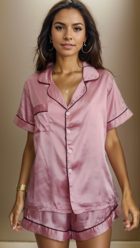LuxeDream Women's Satin Pyjamas in Baby Pink