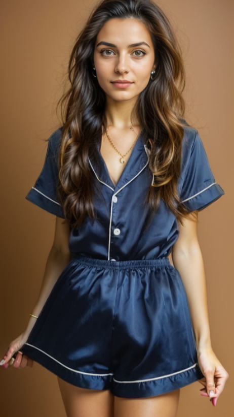 LuxeDream Women's Satin Pyjamas in Navy