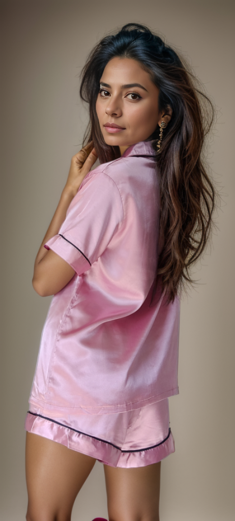 LuxeDream Women's Satin Pyjamas in Baby Pink