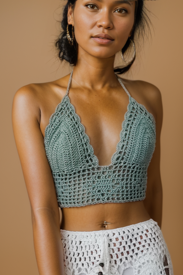 Tianna Crochet Sea Green Top