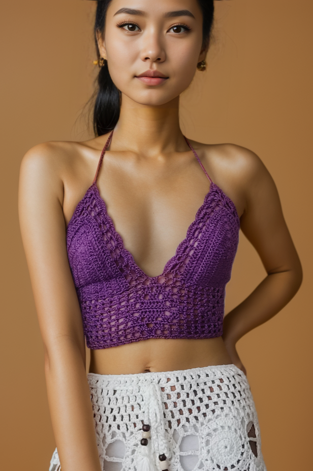 Tianna Purple Crochet Top