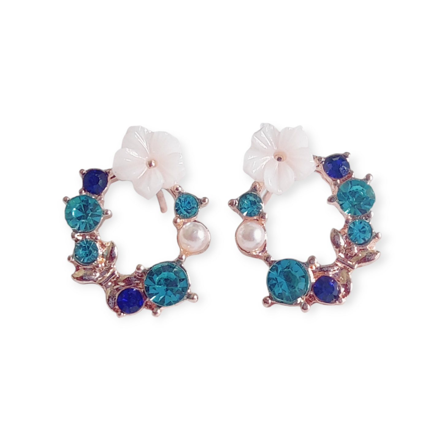 Senna Floral Diamante Studs in Blue