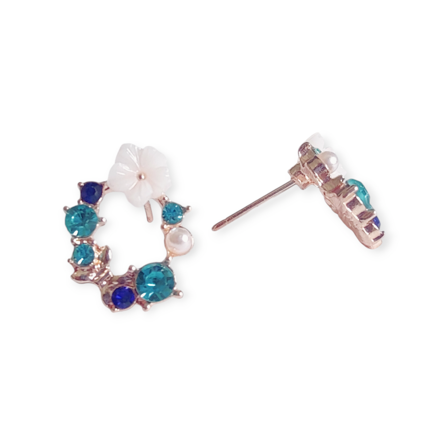 Senna Floral Diamante Studs in Blue