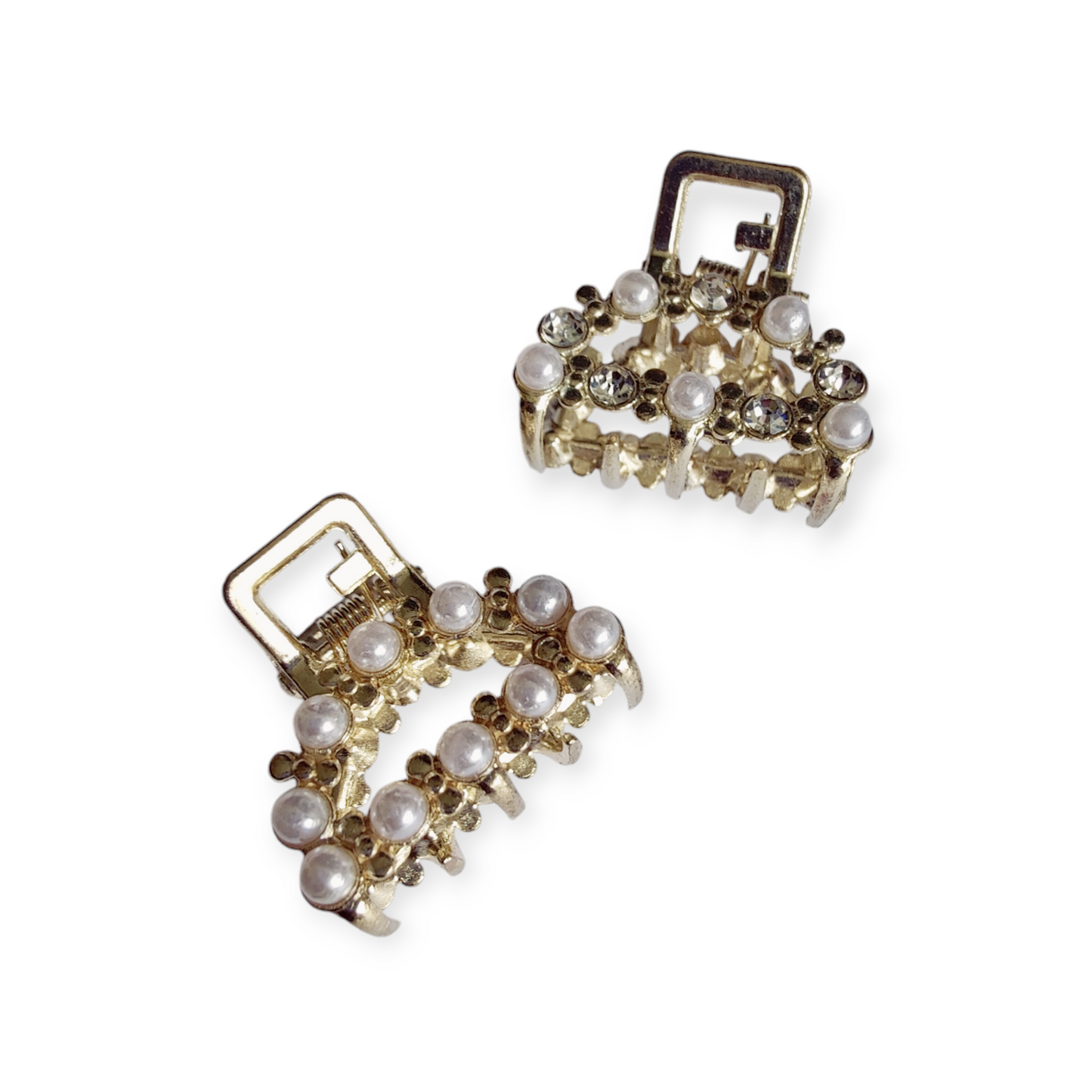 Set of 2 Arched Pearl and Diamante Mini Hair Claws