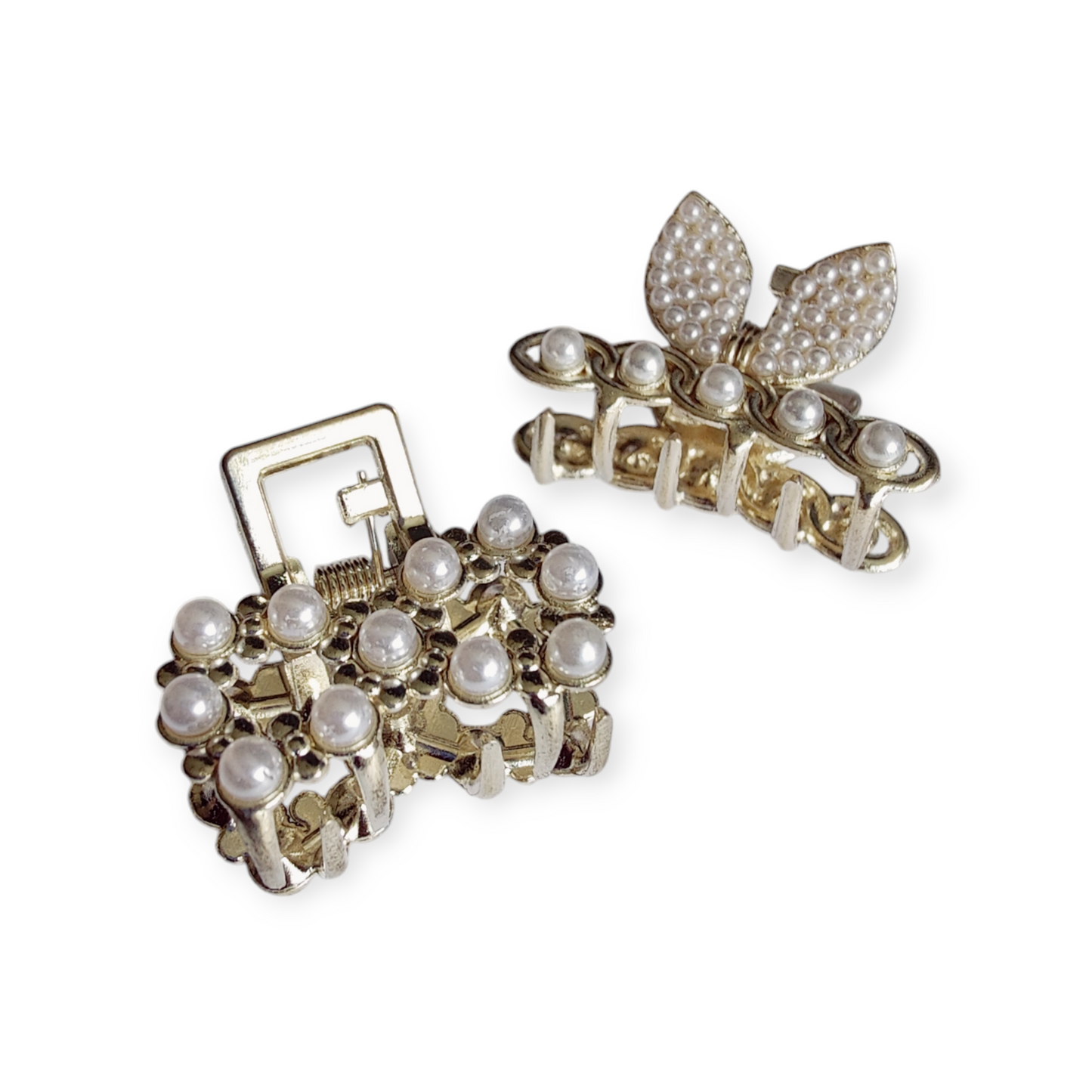 Set of 2 Bow and Dragonfly Pearl Mini Hair Claws