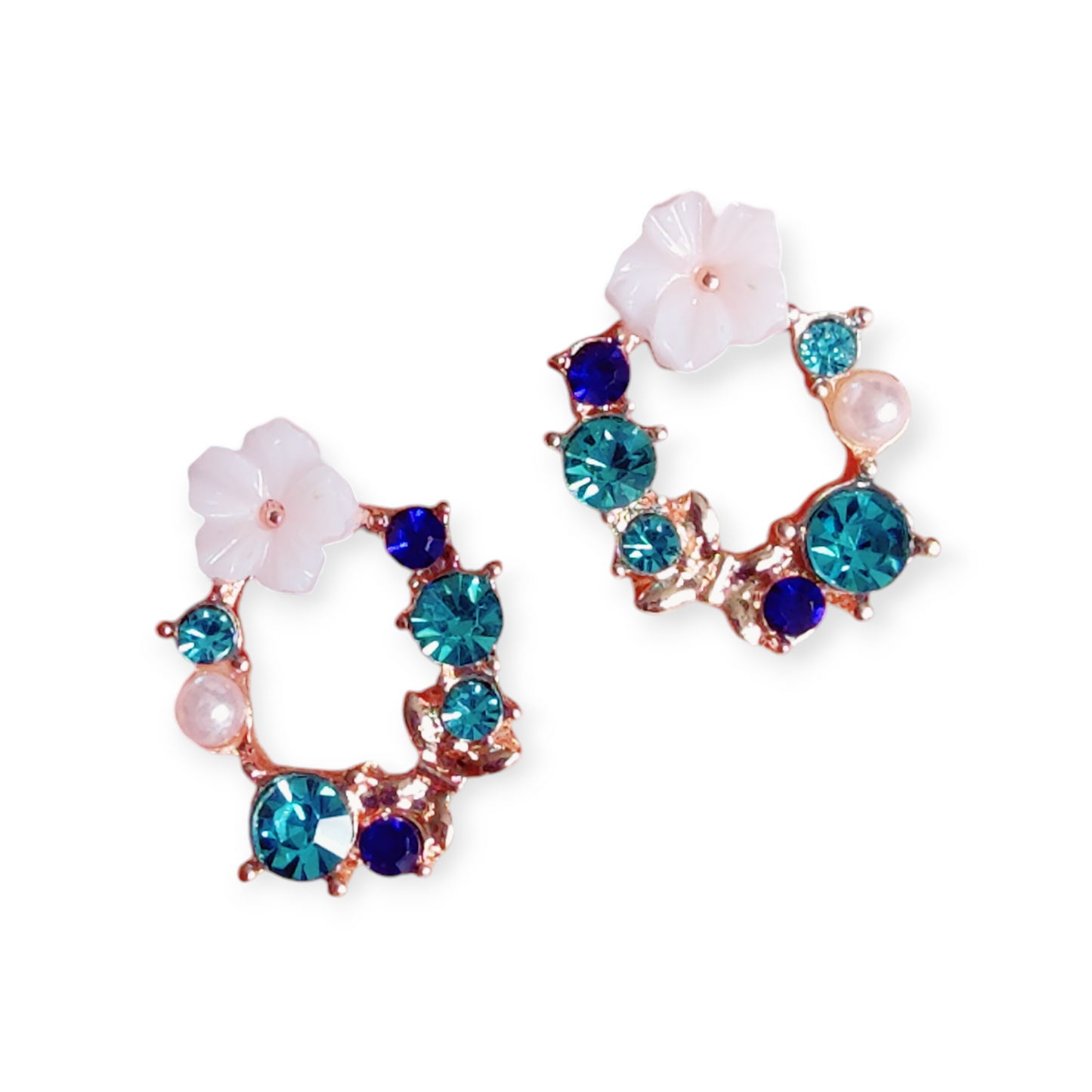 Senna Floral Diamante Studs in Blue