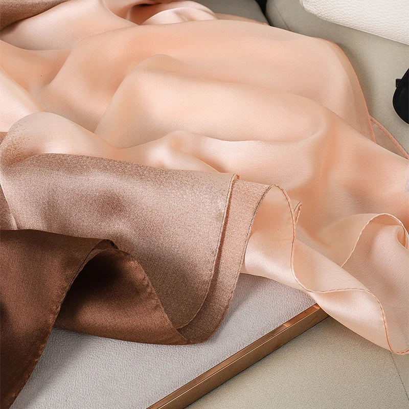 Luxury Gradient Silk Scarf Women Brand Solid Femme Shawls Wraps Bandana Head Foulard Fashion Lady Hijab Wedding Poncho 2023
