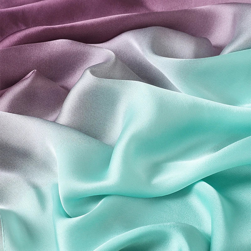 Luxury Gradient Silk Scarf Women Brand Solid Femme Shawls Wraps Bandana Head Foulard Fashion Lady Hijab Wedding Poncho 2023