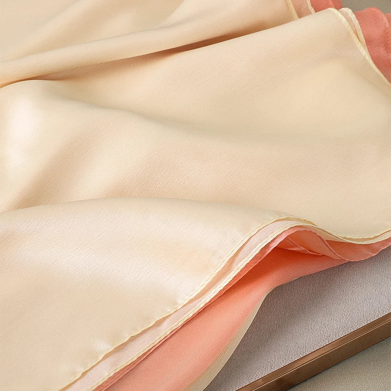 Luxury Gradient Silk Scarf Women Brand Solid Femme Shawls Wraps Bandana Head Foulard Fashion Lady Hijab Wedding Poncho 2023
