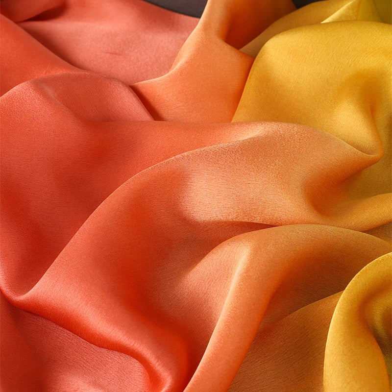 Luxury Gradient Silk Scarf Women Brand Solid Femme Shawls Wraps Bandana Head Foulard Fashion Lady Hijab Wedding Poncho 2023