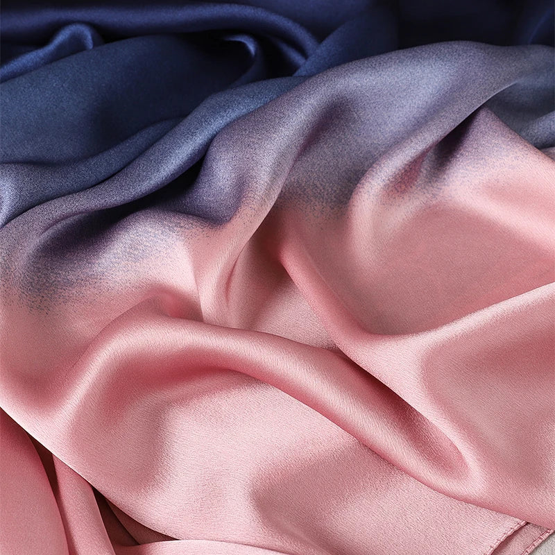 Luxury Gradient Silk Scarf Women Brand Solid Femme Shawls Wraps Bandana Head Foulard Fashion Lady Hijab Wedding Poncho 2023