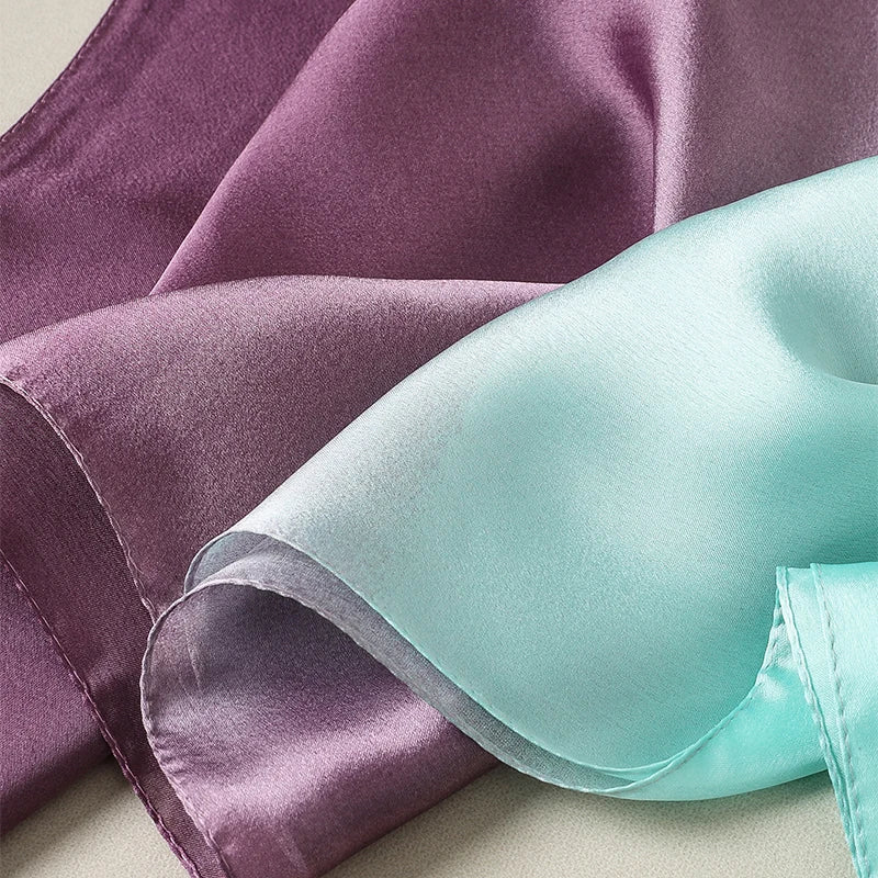 Luxury Gradient Silk Scarf Women Brand Solid Femme Shawls Wraps Bandana Head Foulard Fashion Lady Hijab Wedding Poncho 2023