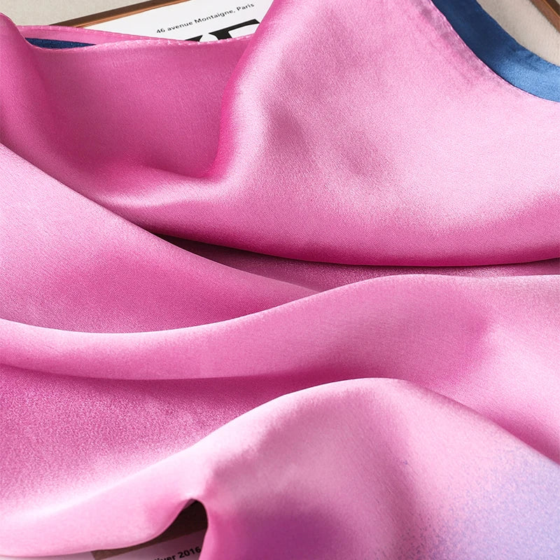 Luxury Gradient Silk Scarf Women Brand Solid Femme Shawls Wraps Bandana Head Foulard Fashion Lady Hijab Wedding Poncho 2023