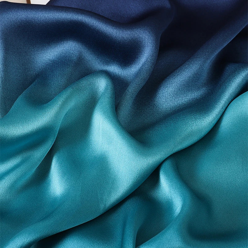 Luxury Gradient Silk Scarf Women Brand Solid Femme Shawls Wraps Bandana Head Foulard Fashion Lady Hijab Wedding Poncho 2023