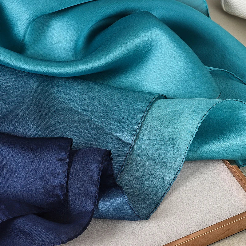 Luxury Gradient Silk Scarf Women Brand Solid Femme Shawls Wraps Bandana Head Foulard Fashion Lady Hijab Wedding Poncho 2023