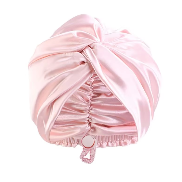 Double-layer Pink Satin Sleep Cap Soft Adjustable Elastic Hair Wrap, Satin Bonnet