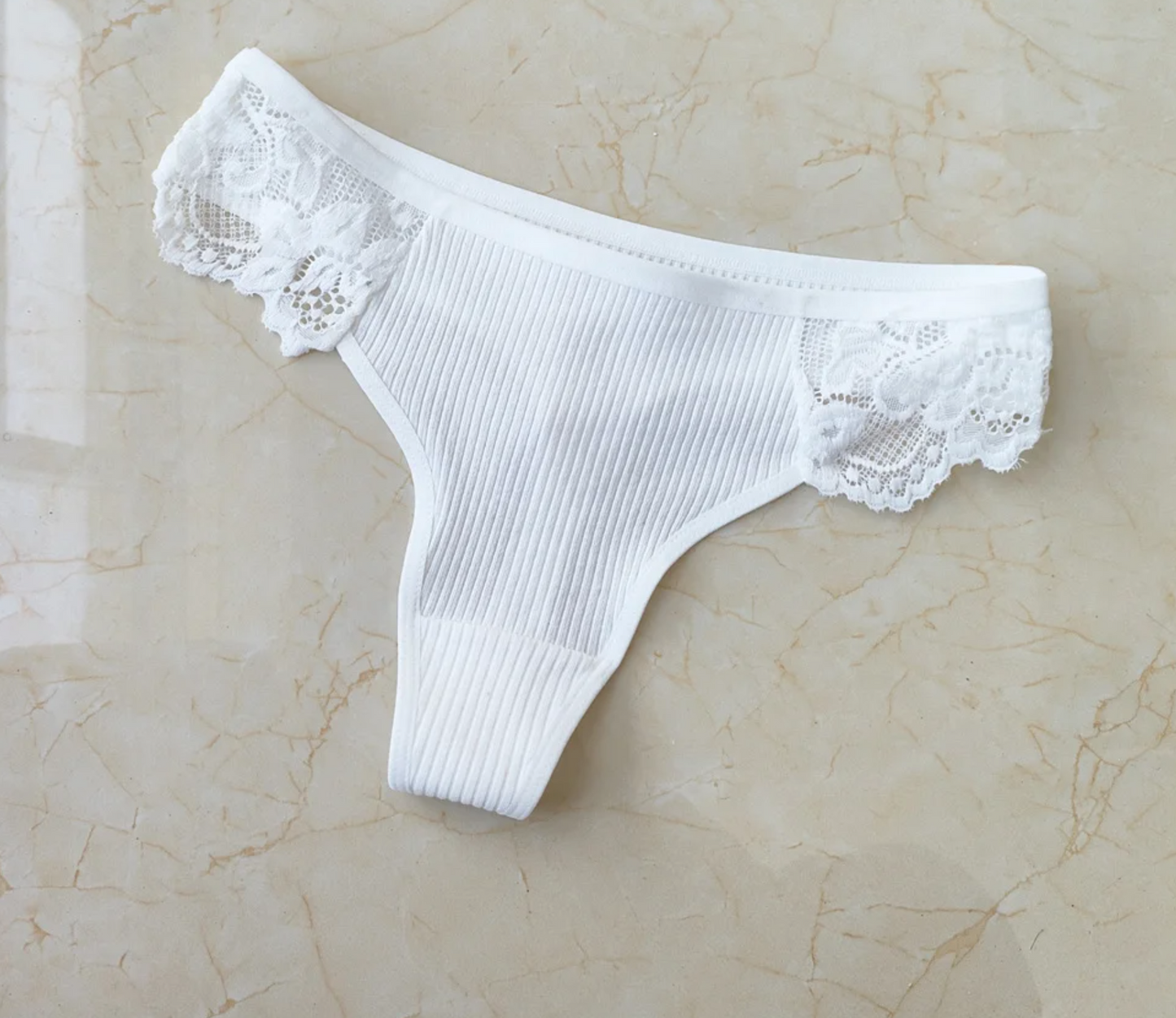 Zaira 3 Pcs Ribbed Cotton Thong Women G String Lace Underwear Girls Women Low Waist Sports Breathable Lingerie