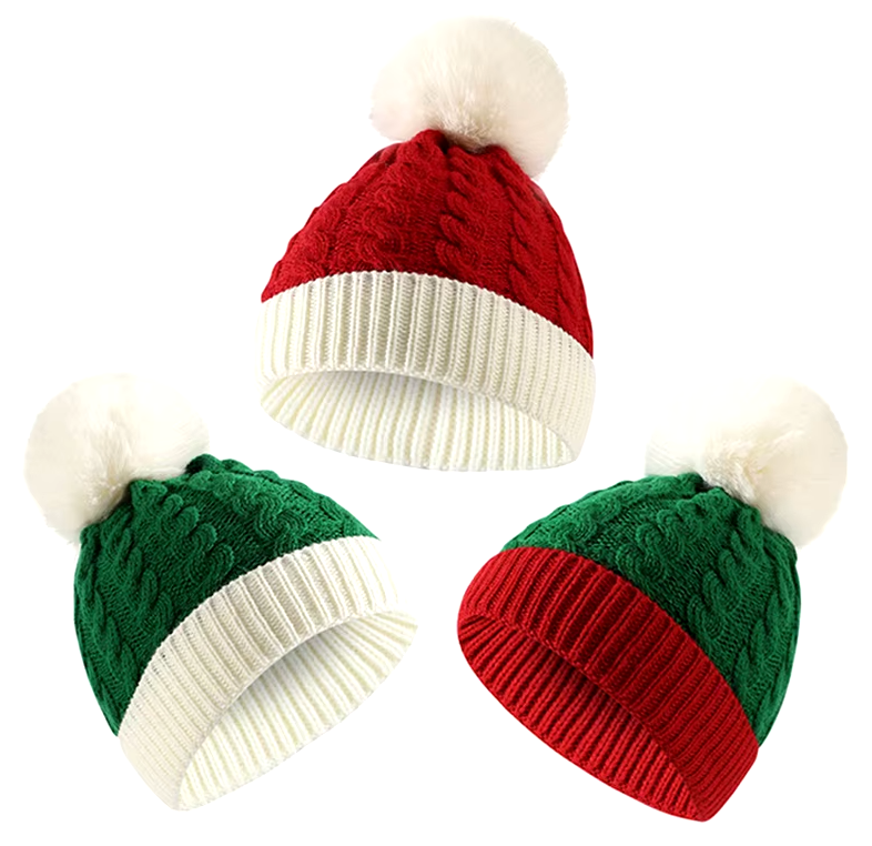 Adults Unisex Christmas Santa PomPom Beanie Hat in Red