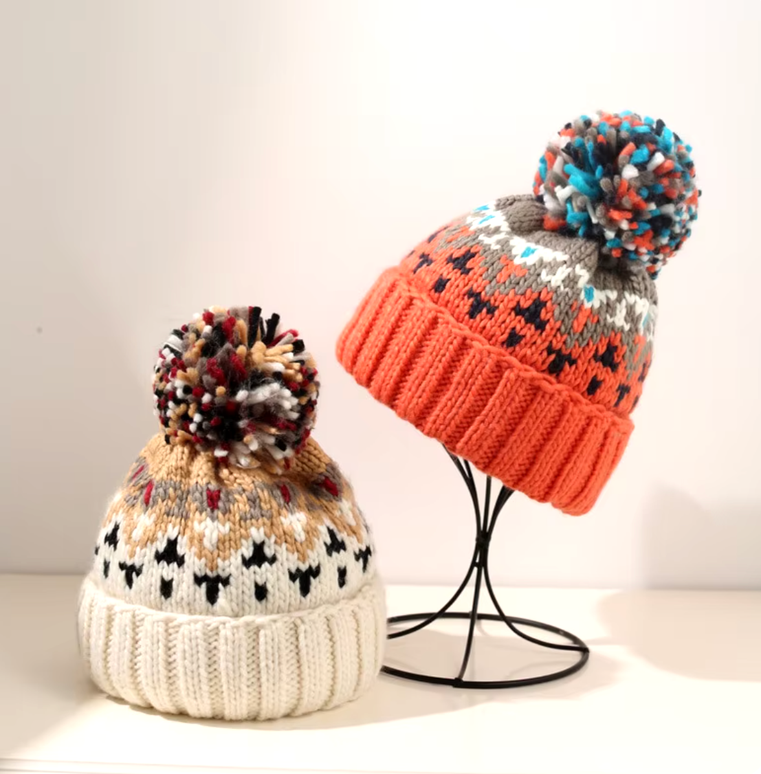 Premium PomPom Beanie Hat in Orange