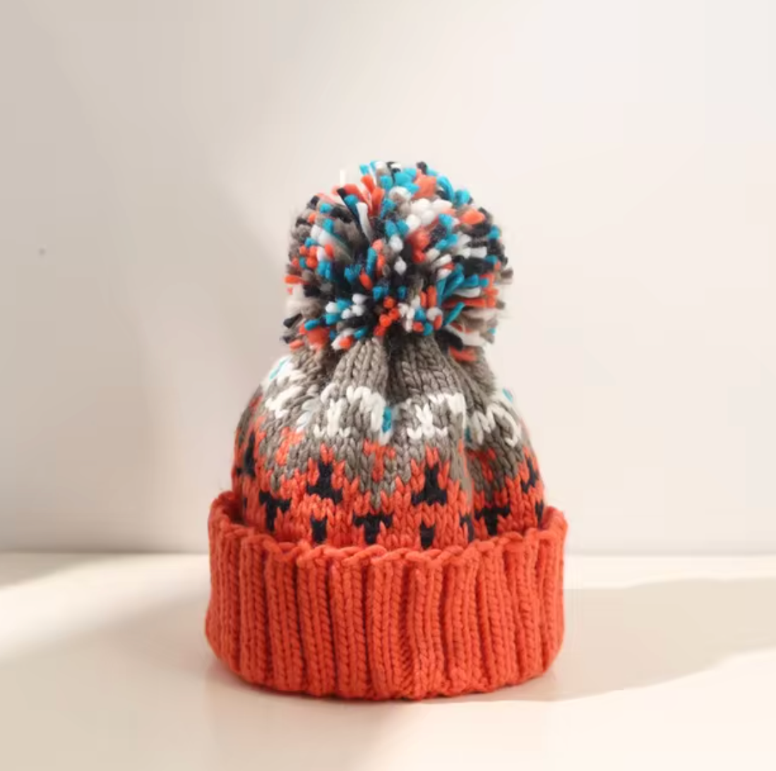 Premium PomPom Beanie Hat in Orange