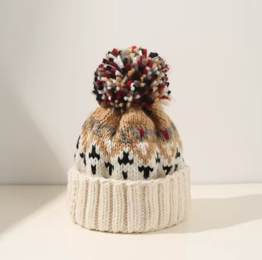 Premium PomPom Beanie Hat in Beige