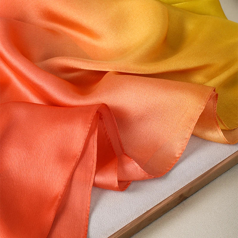 Luxury Gradient Silk Scarf Women Brand Solid Femme Shawls Wraps Bandana Head Foulard Fashion Lady Hijab Wedding Poncho 2023