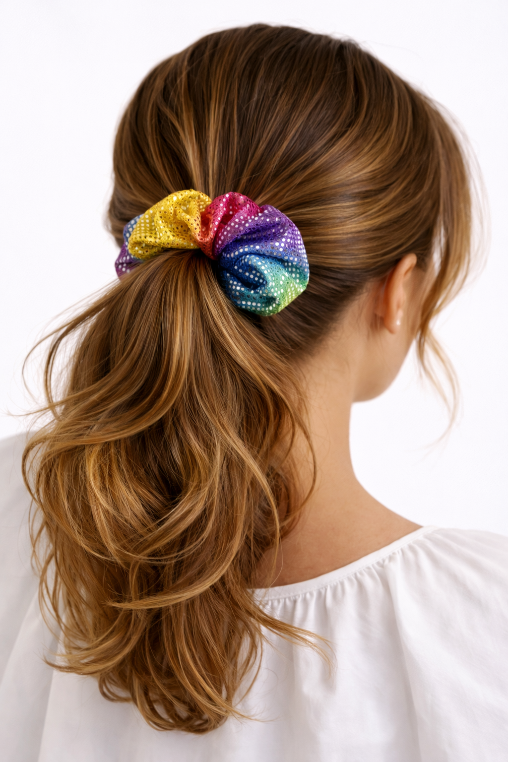 Shimmery Scrunchie in Rainbow Stardust