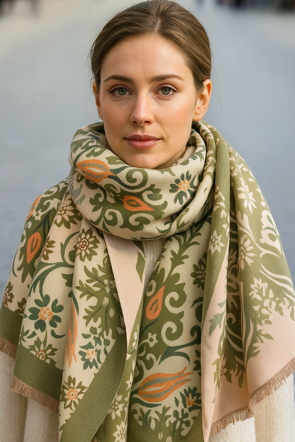 Daria Winter Scarf Shawl in Army Green