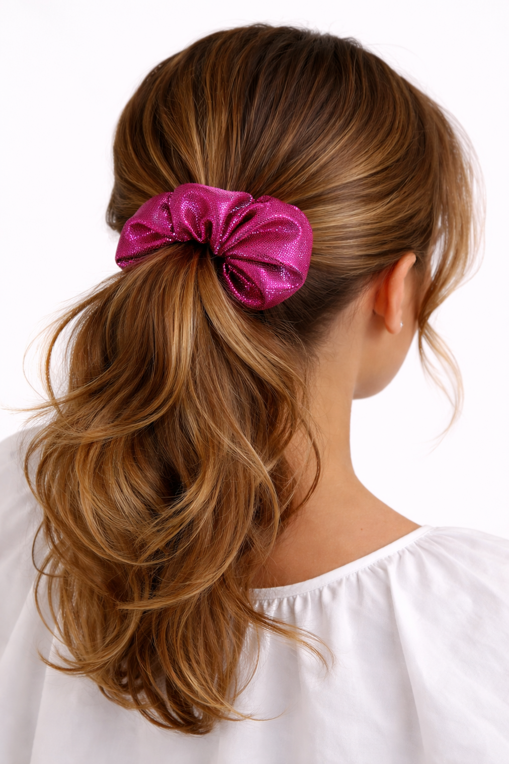 Shimmery Scrunchie in Pink Eclipse