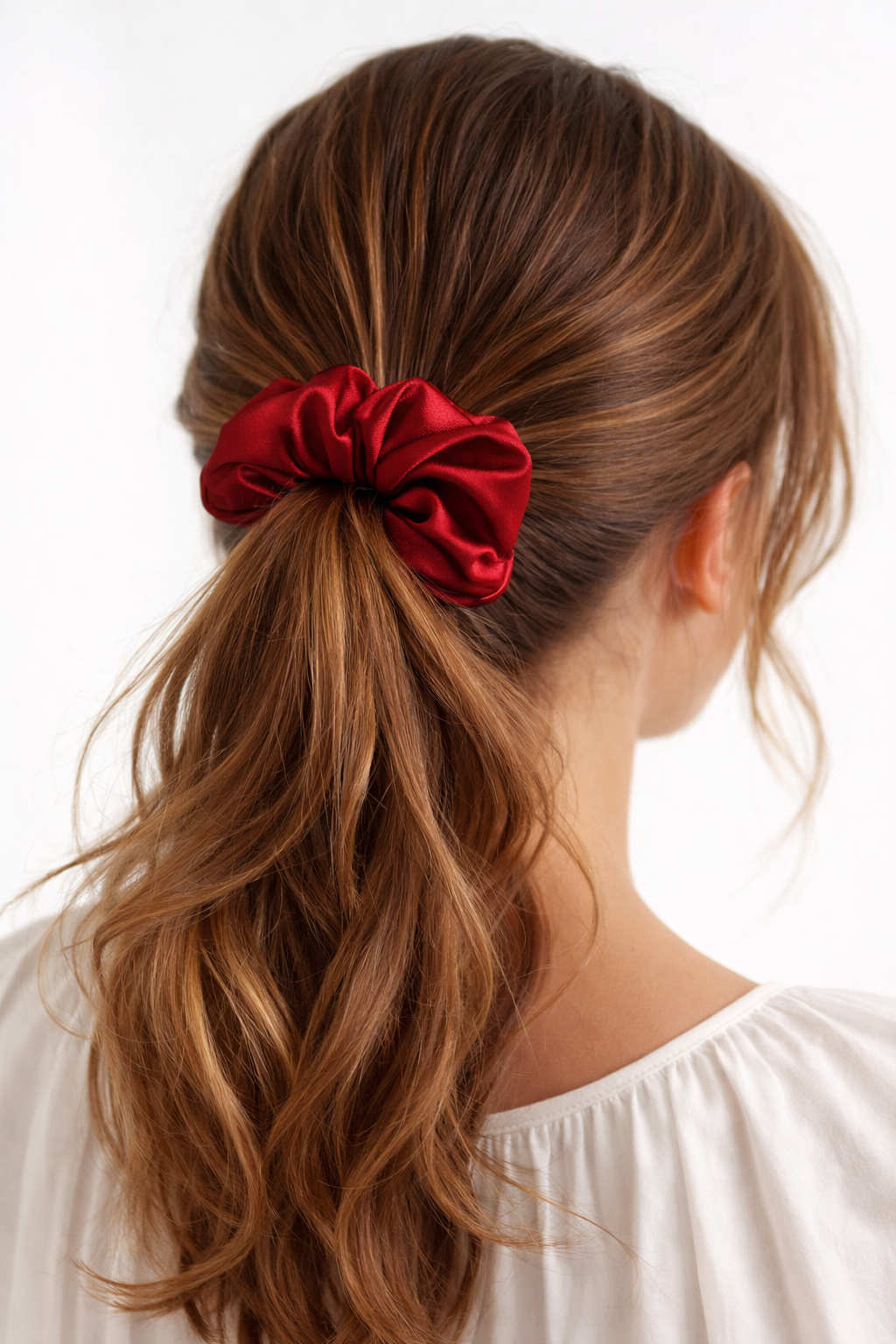 100% Mulberry Silk Scrunchie in Red