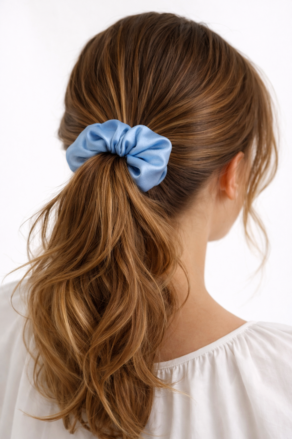 100% Mulberry Silk Scrunchie in Baby Bluebell