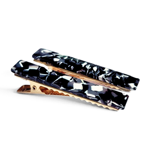 Black & White Thin Rectangle Hair Clips