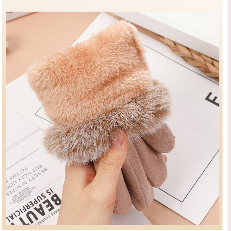 Genevieve Bow Women Gloves Autumn Winter Furry Warm Mitts