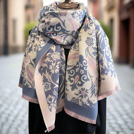 Daria Winter Scarf Shawl in Blue