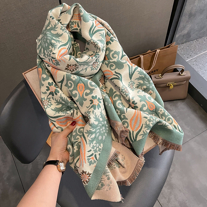 Daria Winter Scarf Shawl in Green