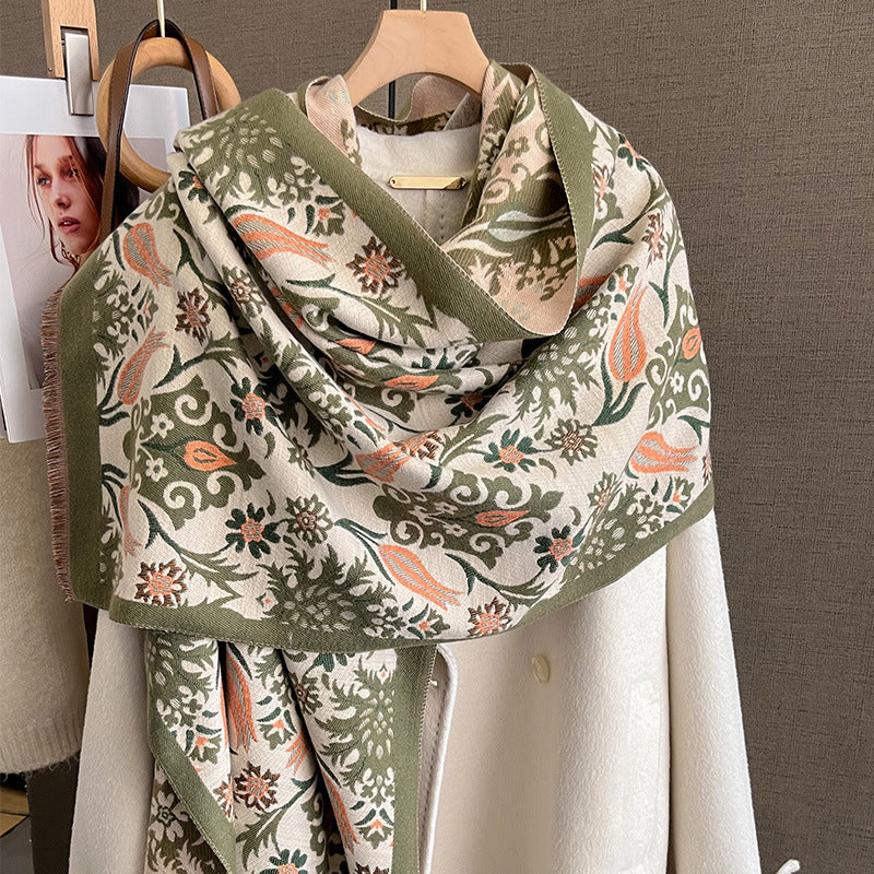 Daria Winter Scarf Shawl in Army Green