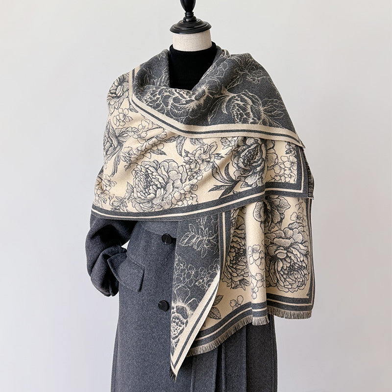 Yasmin Winter Scarf Shawl in Grey