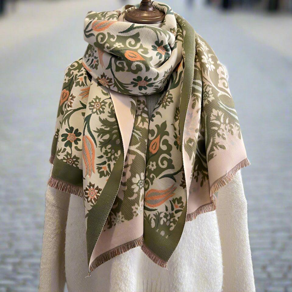 Daria Winter Scarf Shawl in Army Green