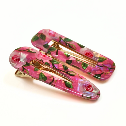 Pink Floral Hair Clips