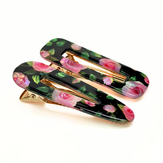 Black Floral Hair Clips