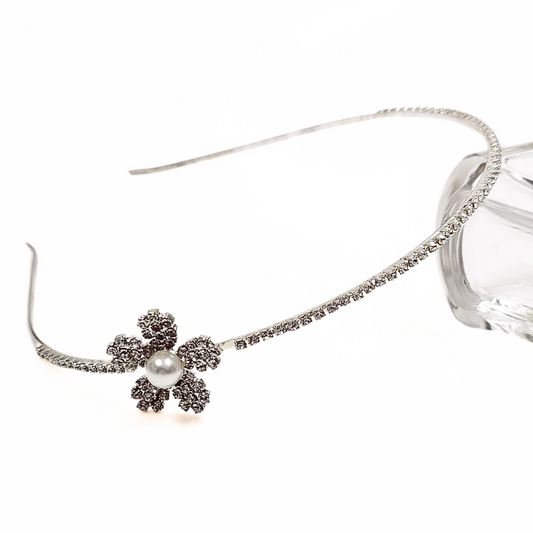 Diamante Flower Headband in Silver