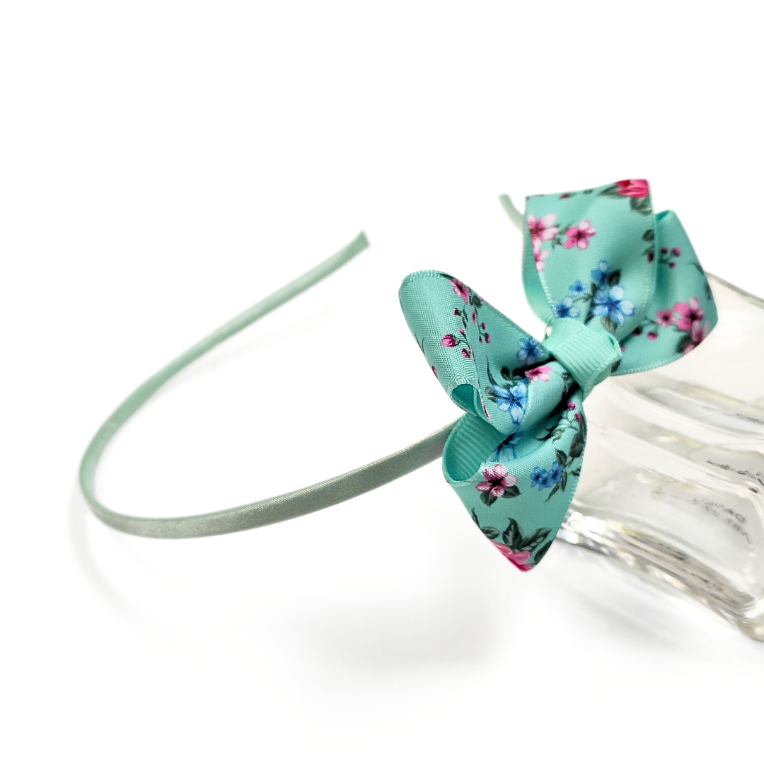 Floral Bow Headband in Pastel Green